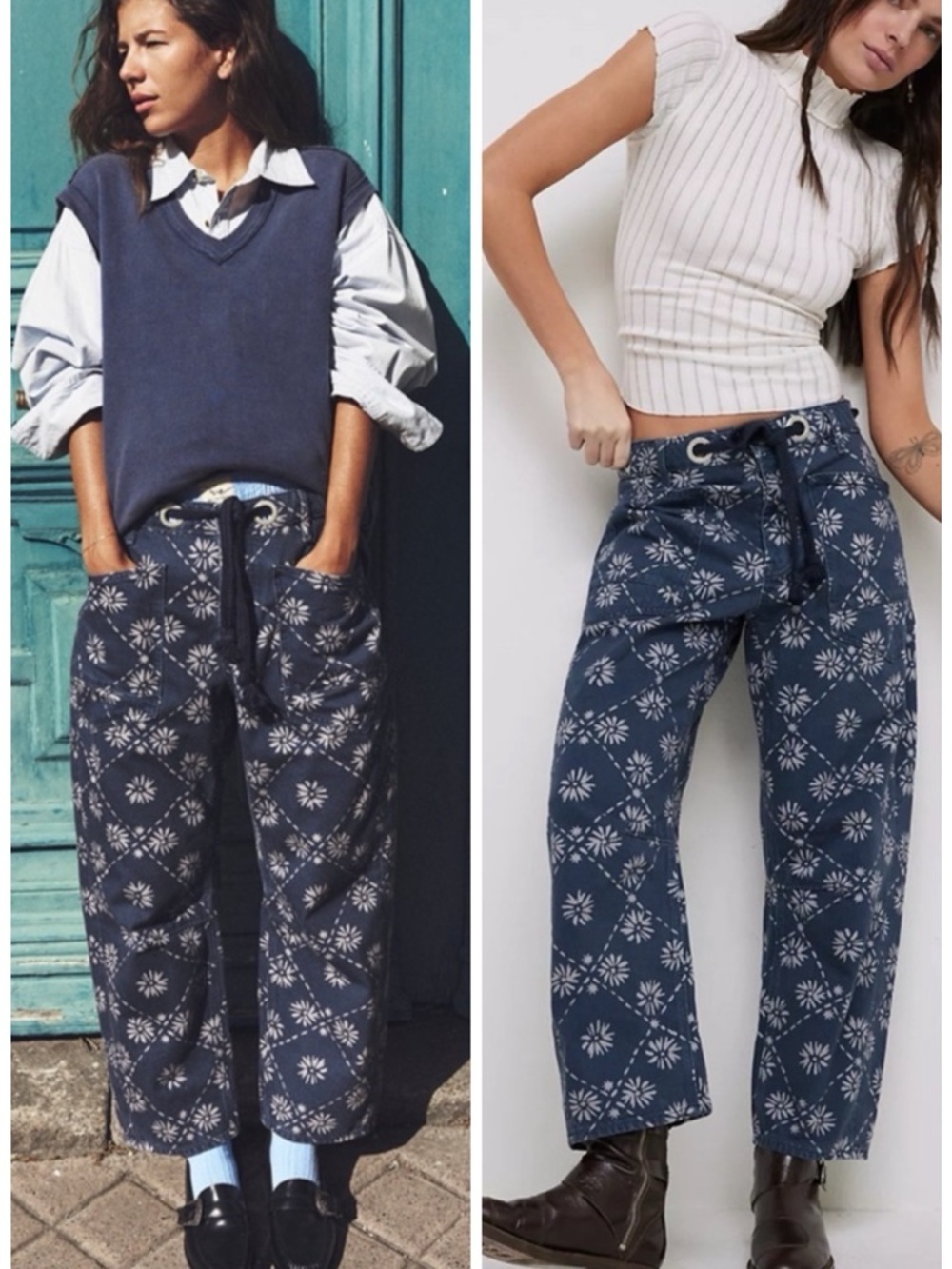 We The Free Moxie Printed Low-Slung Barrel Jeans in Wallpaper Geo SZ 26